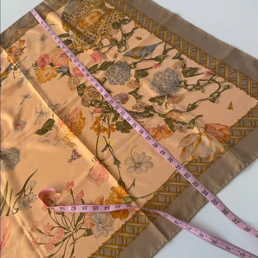 Valentino Pink and Gold Floral Silk Scarf